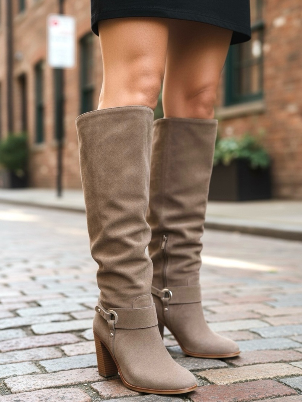 Donald J. Pliner Owen Taupe Suede Leather Knee-High Heeled Riding Boots Size 7.5